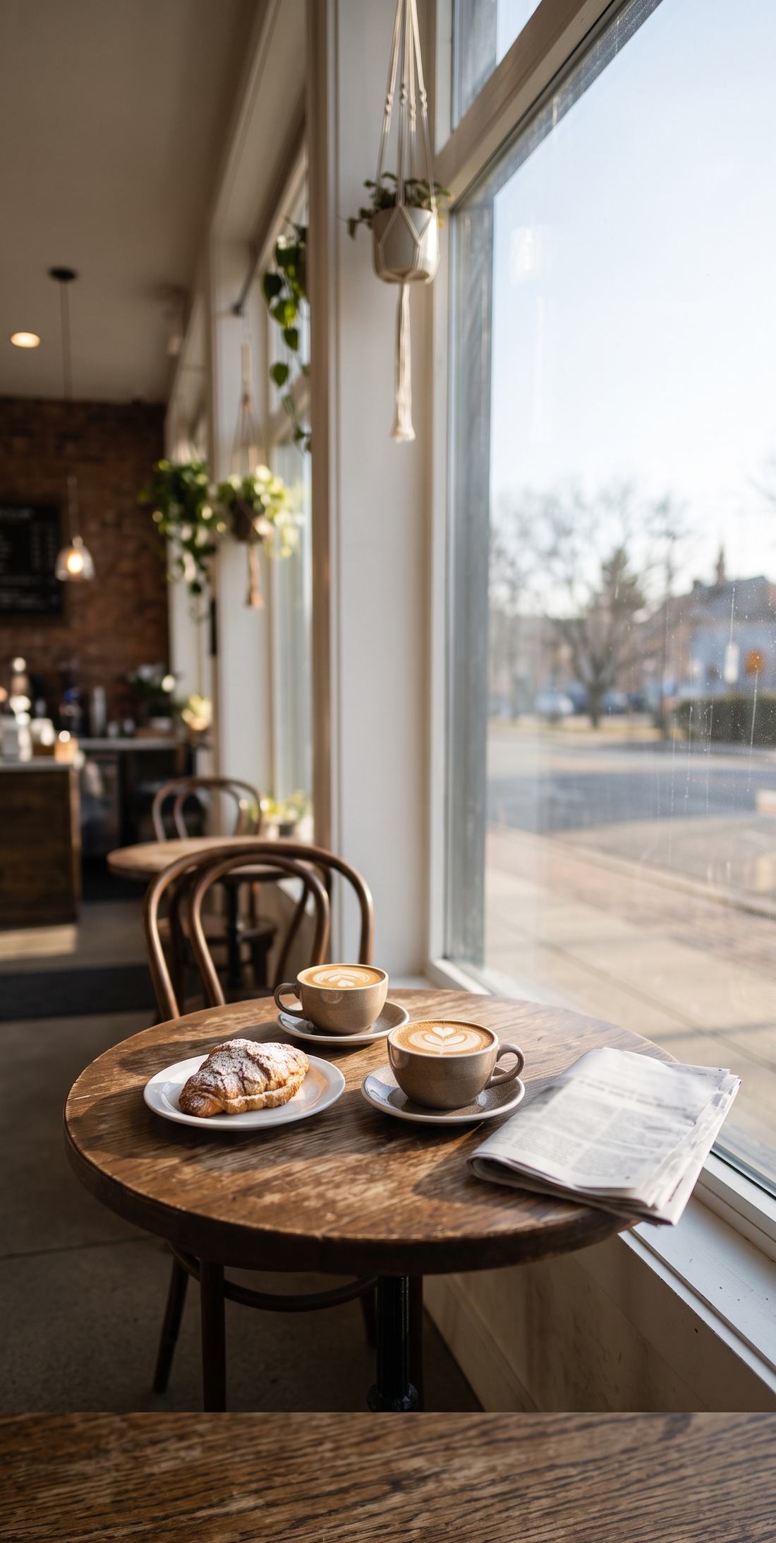 Coffee for two at a small bright table